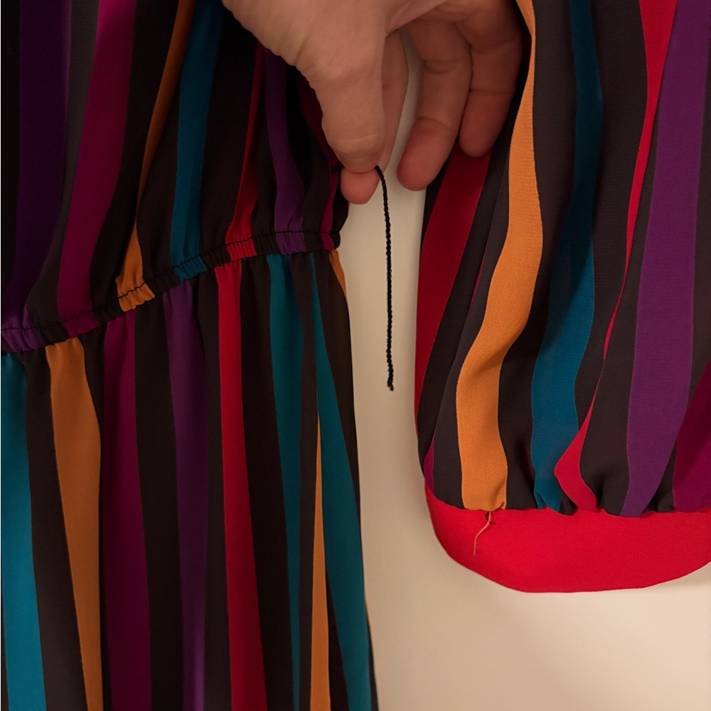 Long Sleeve Multi-Stripe Maxi Dress - Red Trim - Picture 5 of 5